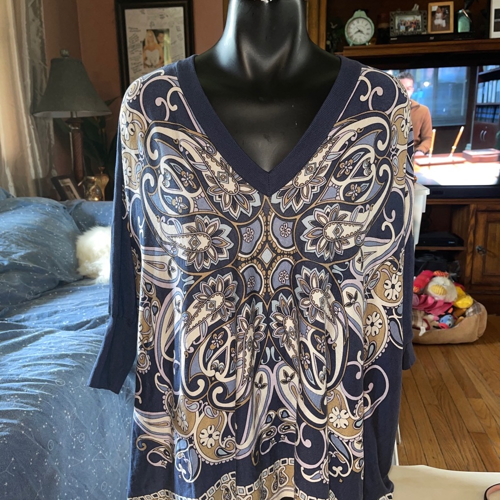 Michael Kors Batwing Tunic Top S/m blue shirt.